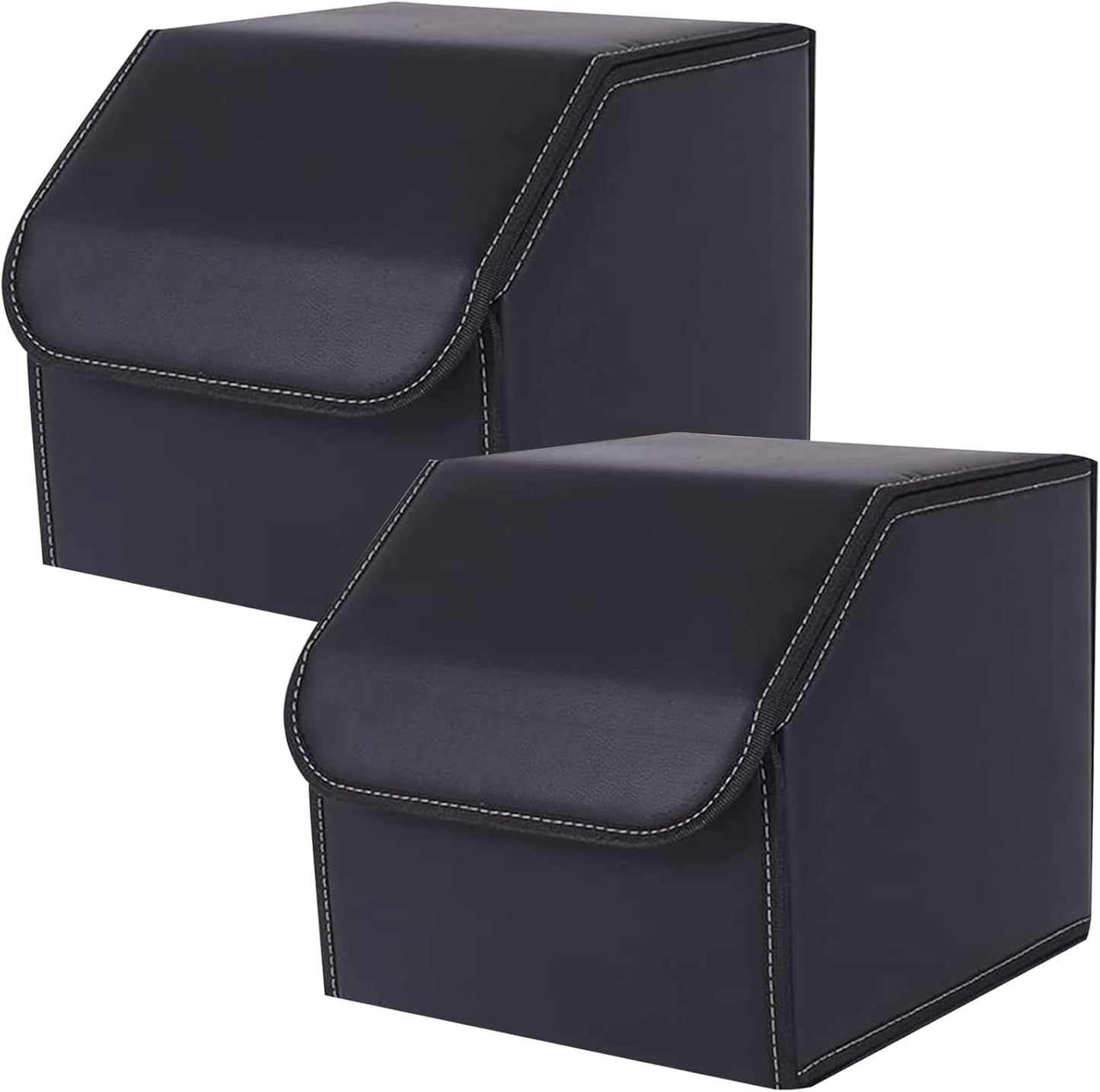 Car Trunk Organizer Multipurpose Leather Cargo Storage Box for Sedan SUV RV, Durable Collapsible Adjustable Auto Compartments Trunk Organiser (Black Solid-Small-Set of 2Pcs)