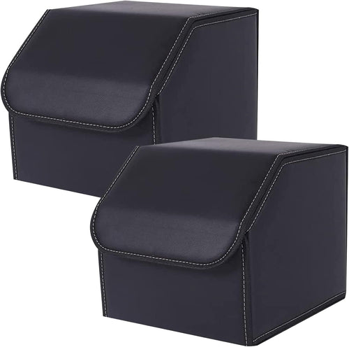 Car Trunk Organizer Multipurpose Leather Cargo Storage Box for Sedan SUV RV, Durable Collapsible Adjustable Auto Compartments Trunk Organiser (Black Solid-Small-Set of 2Pcs)