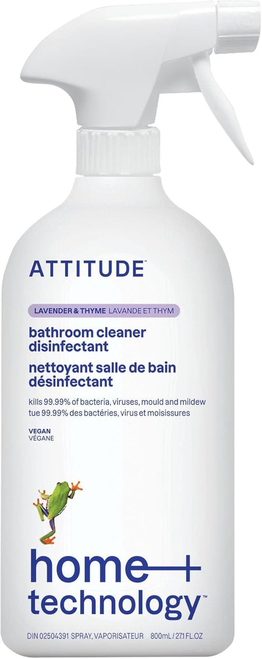 ATTITUDE Bathroom Cleaner Disinfectant 99.99%, Made in Canada, Eliminates Bacteria, Germs and Viruses, Vegan, Lavender and Thyme, 800 mL