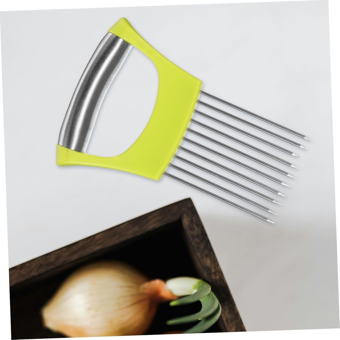 MOKKHNB 2pcs Stainless Steel Onion Holder Slicer Tool for Even Vegetable Slicing for Onion Lemon Tomato and Potato Preparation Reliable Kitchen Helper for Effortless Food Prep
