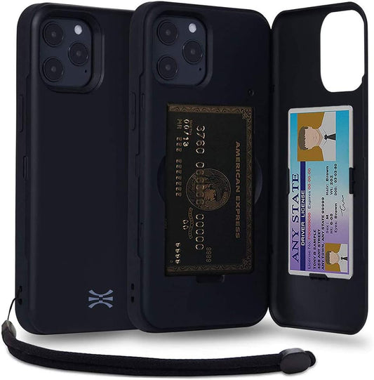 TORU CX PRO for iPhone 12 Pro Max Case Wallet | Protective Shockproof Heavy Duty Cover with Hidden Card Holder & Card Slot | Mirror & Wrist Strap Included - Black