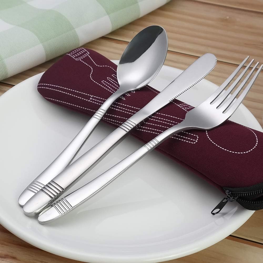 Callyne Set of 3 Stainless Steel Camping Flatware Set with Case