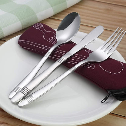 Callyne Set of 3 Stainless Steel Camping Flatware Set with Case