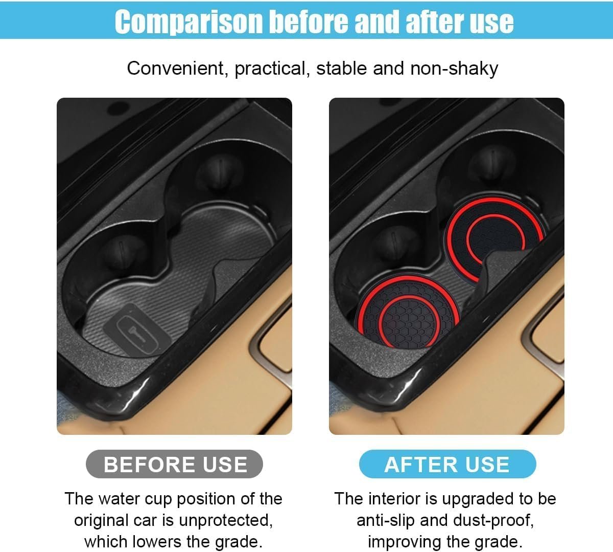 D-buy 4 Pcs Car Cup Holder Coasters, 7cm/2.75 inch Auto Non-Slip Anti Dust Cup Mats, Console Cup Holder Insert Coaster Auto Insulated Mats, Universal Interior Accessories for Most Cars(Red)