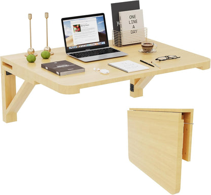 Barlezy Wall Mounted Folding Table, Floating Wall Mounted Desk, Solid Wood Wall Mounted Drop Leaf Tables for Dining, Office, Laundry Room (31.5" x 23.62" x 11.81")