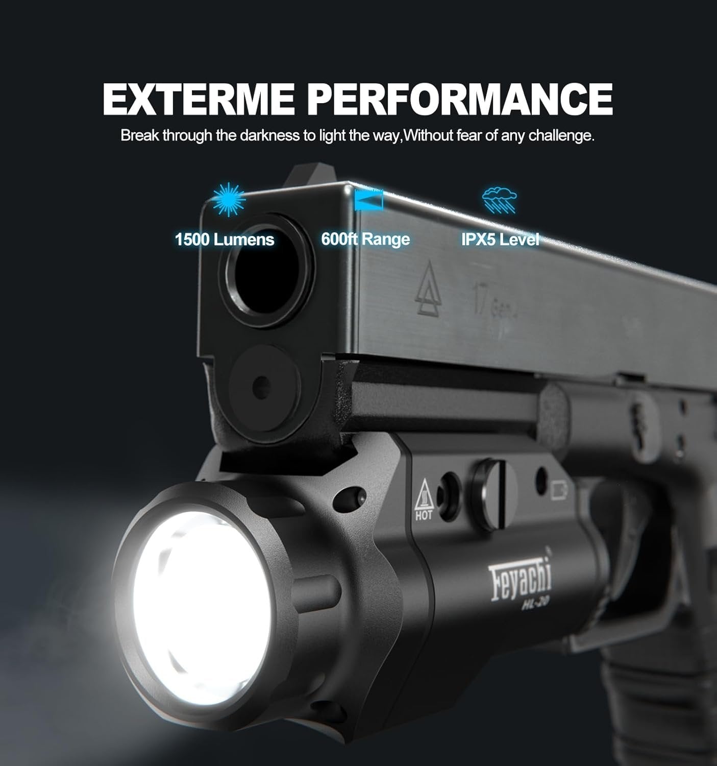 Feyachi HL-20 Pistol Light 1500 Lumen Upgrade LED Weapon Light Compact Rail Mounted Handgun Tactical Flashlight Rail Locating Keys for Picatinny