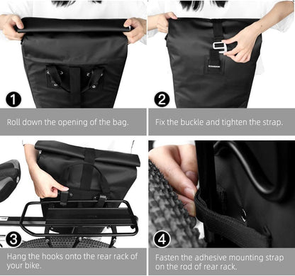 Waterproof Bike Rear Rack Bag 20L Bike Side Storage Bag Laptop Pannier Bag Bicycle Trunk Rear Seat Carrier Pack Shoulder Bag for Cycling Traveling Riding