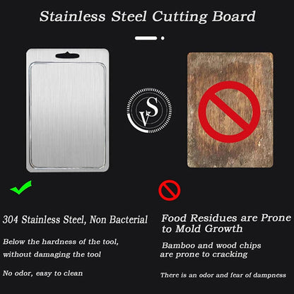 Chopping Board - Stainless Steel Cutting Board | Fruit Cutting Block | Double Sided Metal Chopping Plate | Non-Slip Slicer Pad | Fruit Cutting Block | Kitchen Baking Tool for