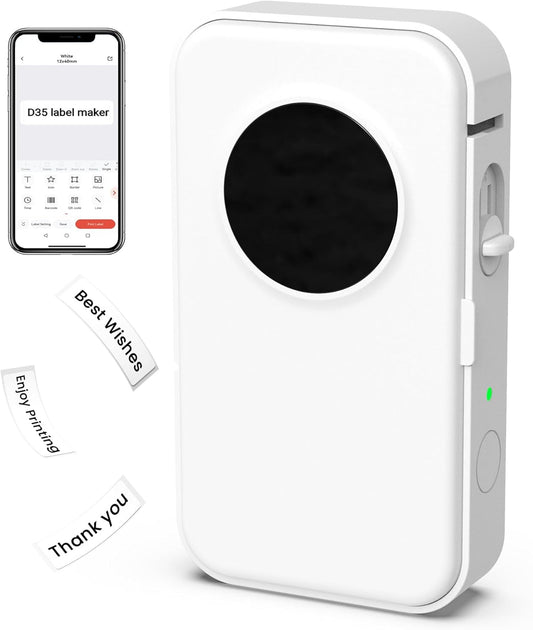 Phomemo D35 Label Maker, Support Pre-Cut/Continuous Paper,Portable Bluetooth Label Maker Machine,Labeler for School Office Home Organization Gift,Replace Typewriter- White
