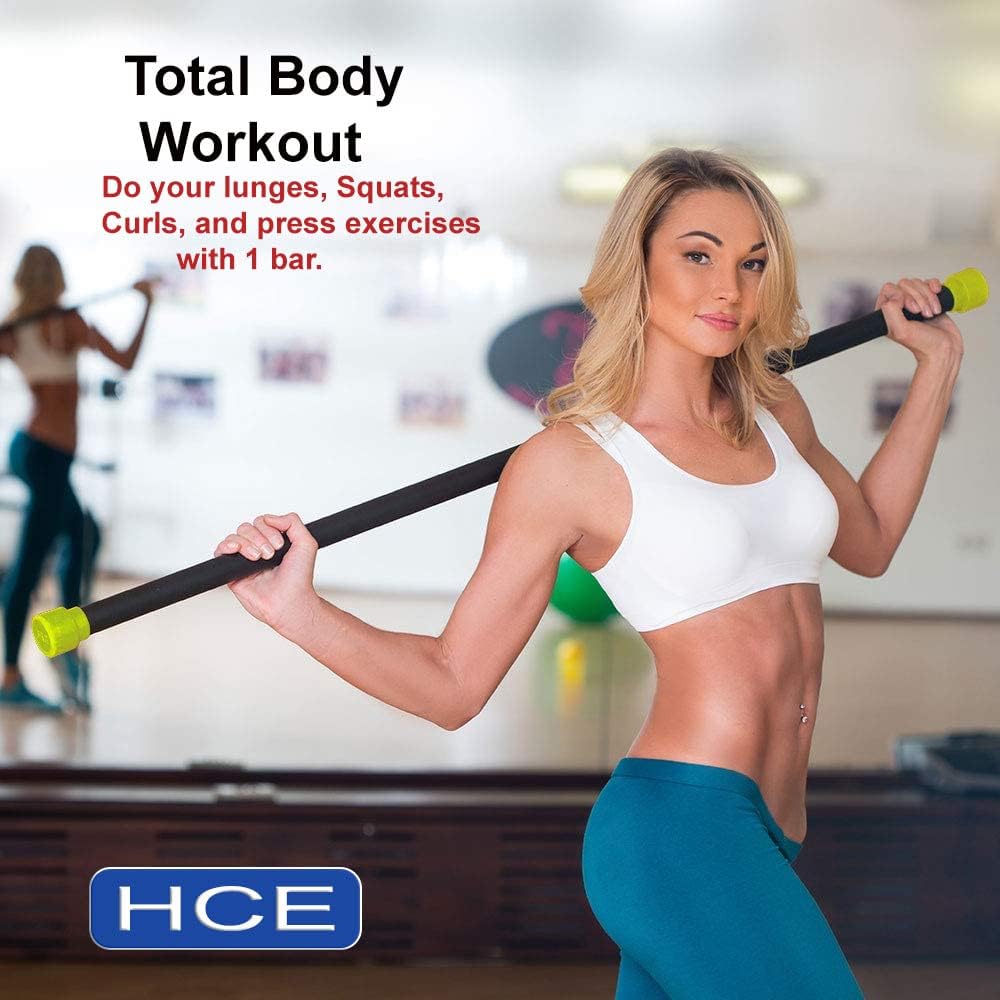 HCE Weighted Workout Gym Bar, Aerobics Bar, Solid Steel Padded Fitness Body Bar - Training Exercise Equipment Gear