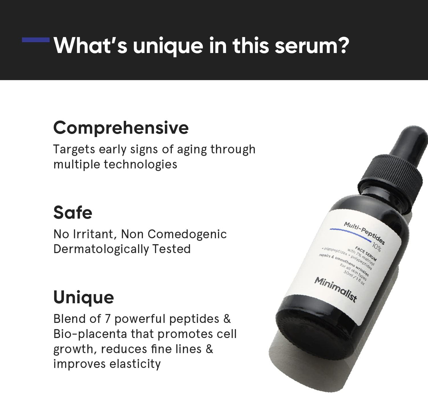 Minimalist Anti Aging Serum With 10% Multi Peptides | Reduces Wrinkles, Collagen Boosting, Hydrating and Overnight Repair Serum, For Women & Men, 1 Fl Oz / 30 ml
