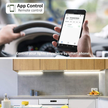 Smart Under Cabinet Lighting App, Alexa & Google Compatible Cabinet Lights – Linkable with Timer Under Counter Lights Fixtures for Kitchen, Book Shelf, Show Case (6 Lights Bar Kit)