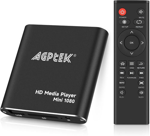 AGPtek HDMI Media Player, Black Mini 1080p Full-HD Ultra HDMI Digital Media Player for -MKV/RM- HDD USB Drives and SD Cards