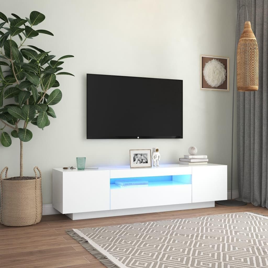 vidaXL TV Cabinet with LED Lights TV Stands HiFi Unit Entertainment Center Plasma Stereo Cabinet Bedroom Living Room Furniture White