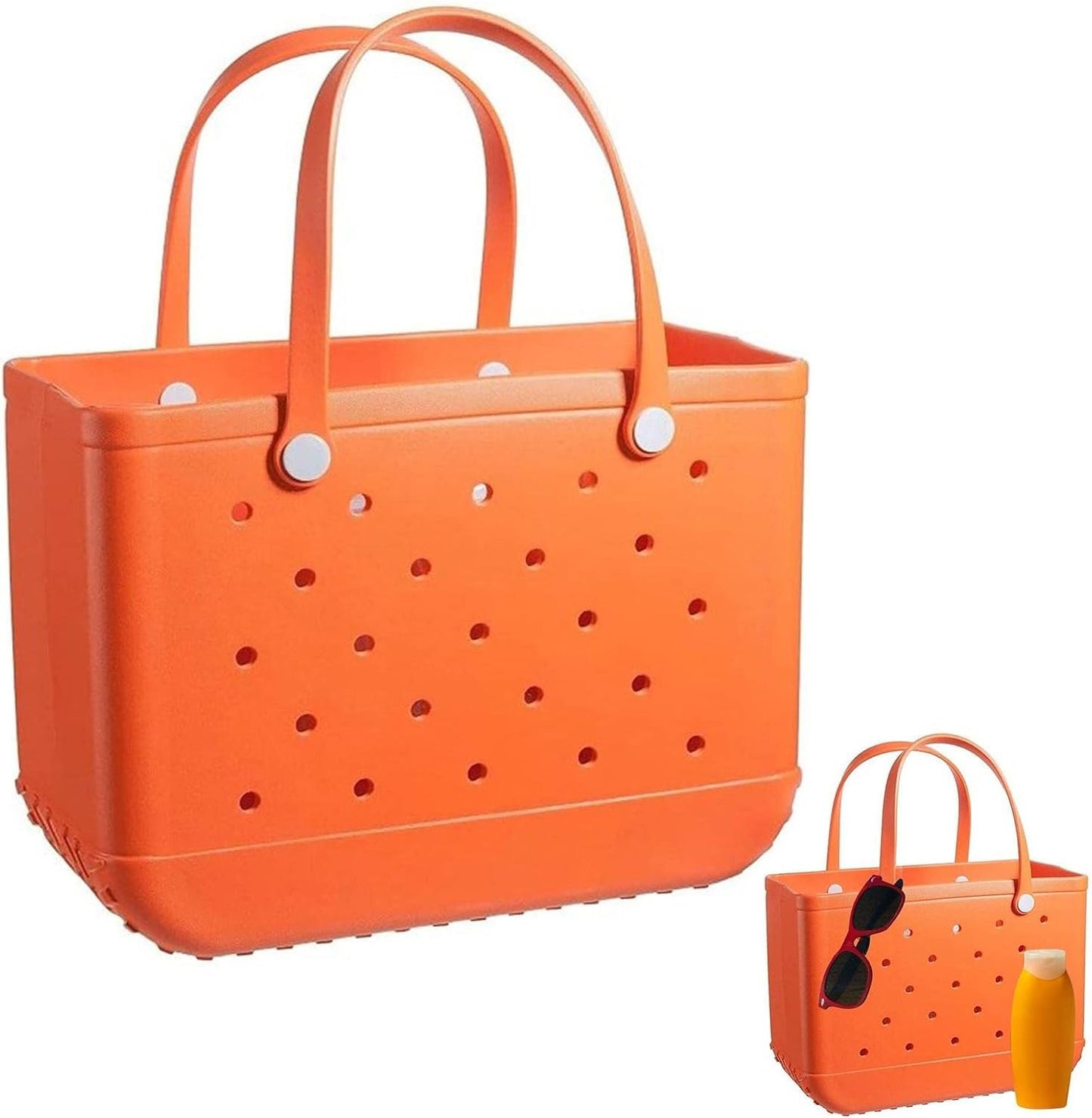 Women Outdoor Rubber Tote Bag,Sports Washable Rubber Tote Bag with Holes | Women's Portable Travel for Beach Sports Swimming Pool (Pure Orange)