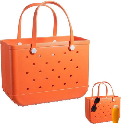 Women Outdoor Rubber Tote Bag,Sports Washable Rubber Tote Bag with Holes | Women's Portable Travel for Beach Sports Swimming Pool (Pure Orange)
