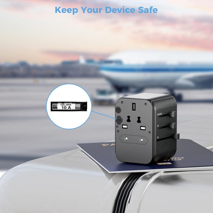 Universal Travel Adapter, TESSAN Universal Travel Socket with 2 USB A and 3 USB C, International Plug Adapter for Italy UK USA Japanese Australia, Black