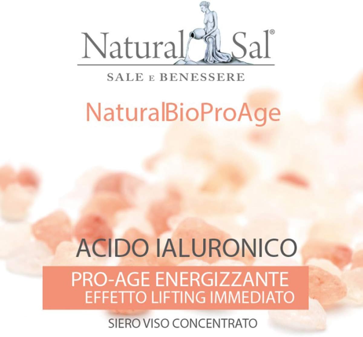 Natural Hyaluronic Acid. Lifting and Anti-Aging Effect, Great for the Face with Himalayan Pink Salt. ProAge Energizing for All Skin Types, 30 ml Made in Italy