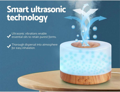 Devanti Aroma Diffuser, 500ml Wood Air Humidifier Purifier Essential Oils Car Airs Freshener Vaporizer Aromatherapy Diffusers Scent Booster Home Office Bedroom Humidifiers Steam, 7 LED Light