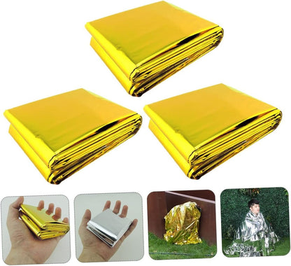 TOBBOMEY 3pcs Foil Emergency Blankets Double Sided Gold Silver Safety Blankets for Outdoor Activities Heat Retention Moisture Protection for Camping Hiking and Survival