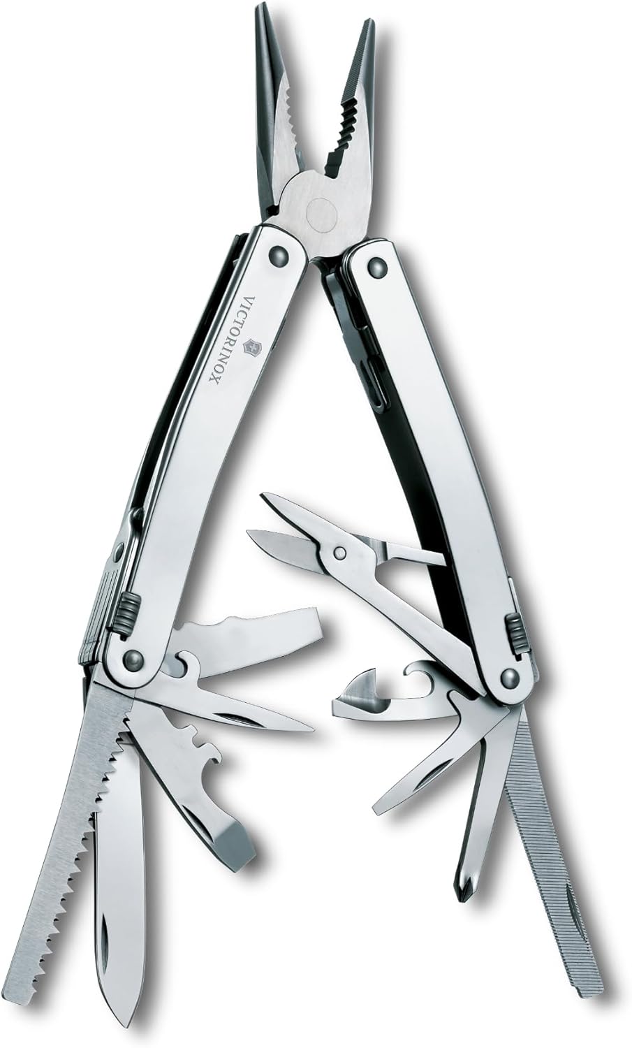 Victorinox Swiss Tool Spirit X Multi Tool, 24 Function Swiss Made with Locking Blade and Long-Nosed Pliers, incl. Leather Case - Silver