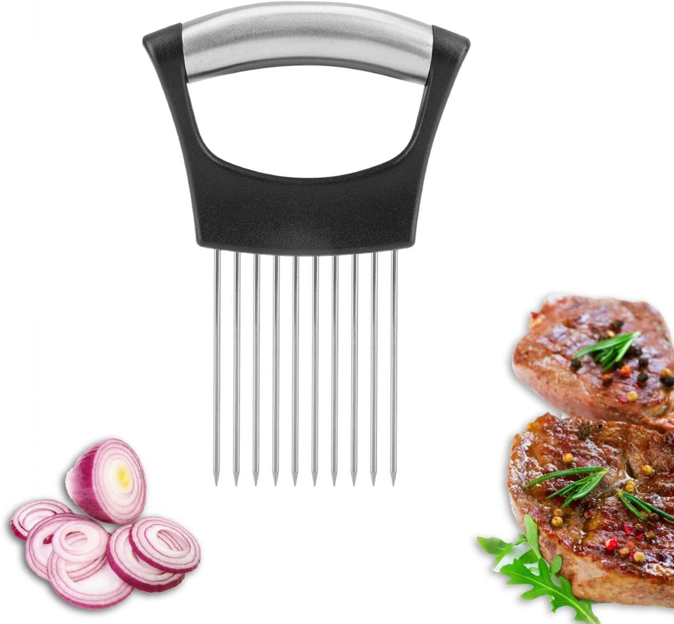 Onion Cutter Holder, Vegetable Slicer Cutting Tools with 10 Prongs, Meat Slicer Meat Tenderizer Needle, Handy Kitchen Gadgets Safety Cooking Tools