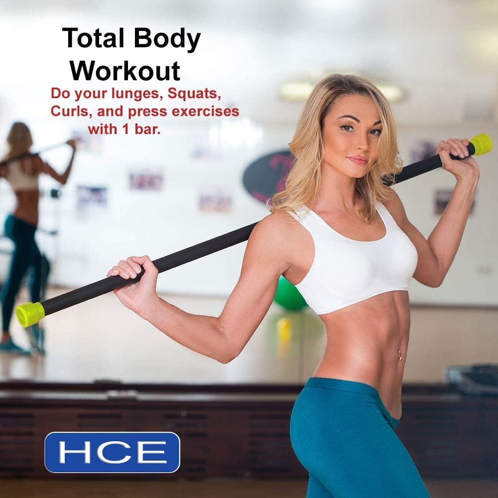 Weighted Workout Gym Bar, Aerobics Bar, Solid Steel Padded Fitness Body Bar - Training Exercise Equipment Gear