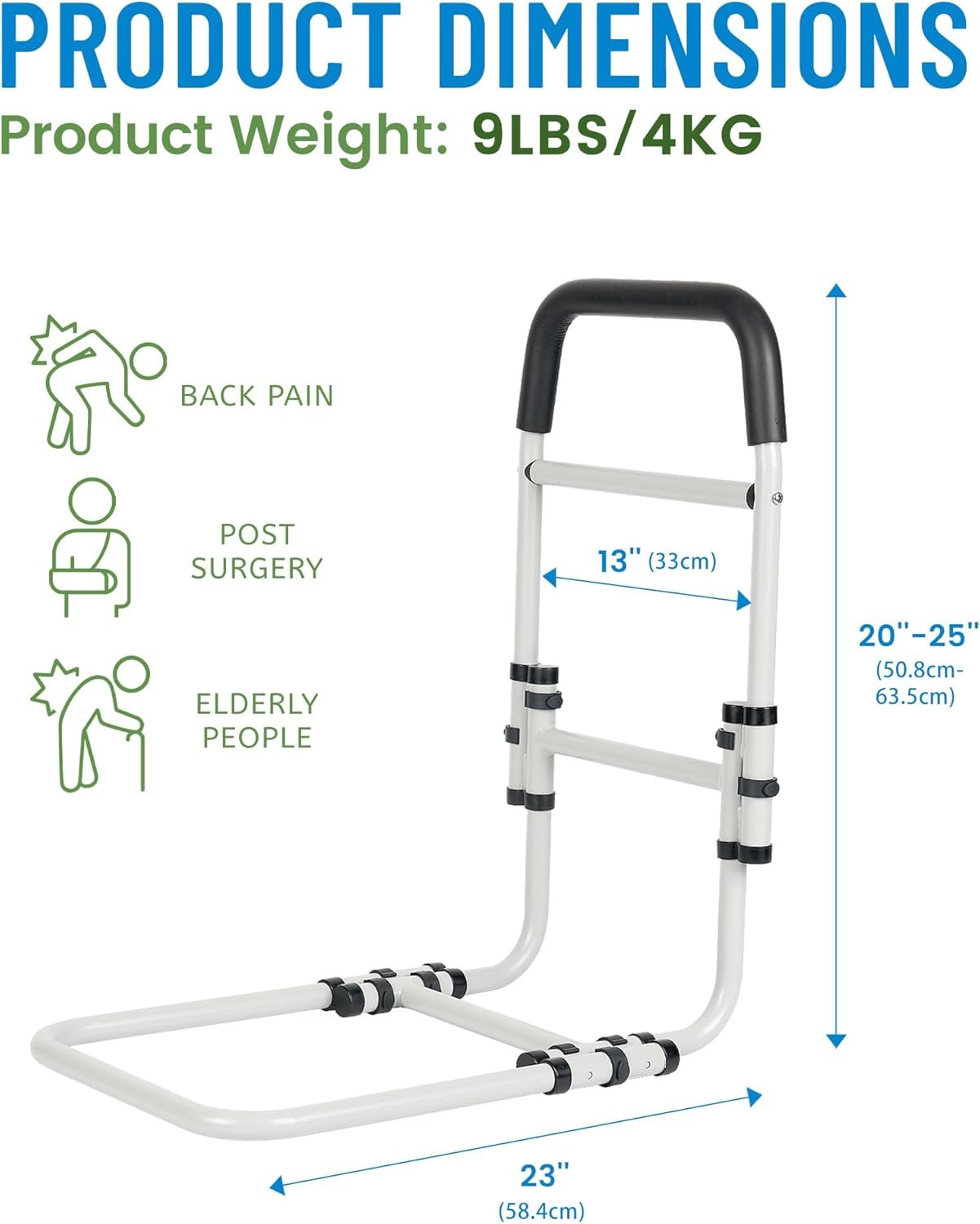STABASE Bed Rail for Elderly Adults, Adjustable Safety Assist Rail with Storage Pocket, Sturdy Design Supports up to 136 kg, Fits Single, Double, Queen & King Beds, Tool-Free Installation