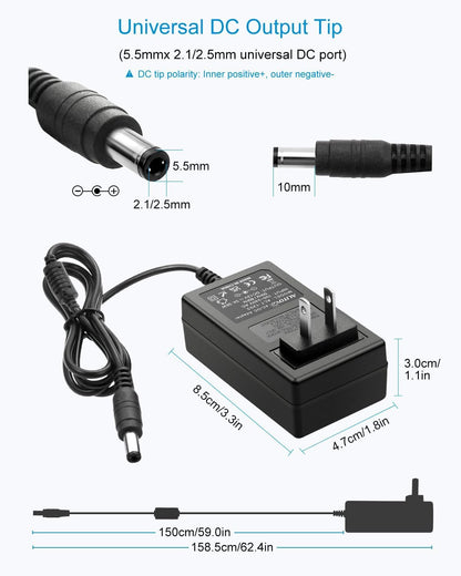 ALITOVE 12V 3A Power Supply Adapter, 100~240V AC to DC 12V 3A 36W Converter, 5.5mm x 2.1mm/2.5mm DC Plug for LED Strip Light, CCTV, Router