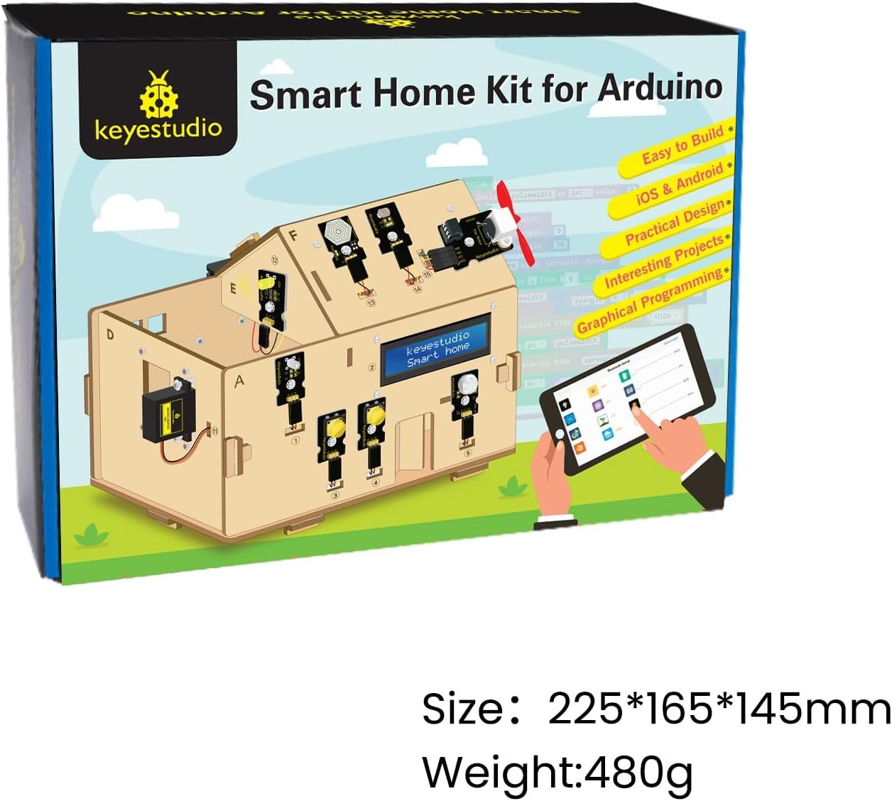 KEYESTUDIO Smart Home Starter Kit for Arduino R3, Electronics Home Automation Coding Kit, Wooden House DIY Sensor Kit STEM Educational Set for Adults Teens 15+