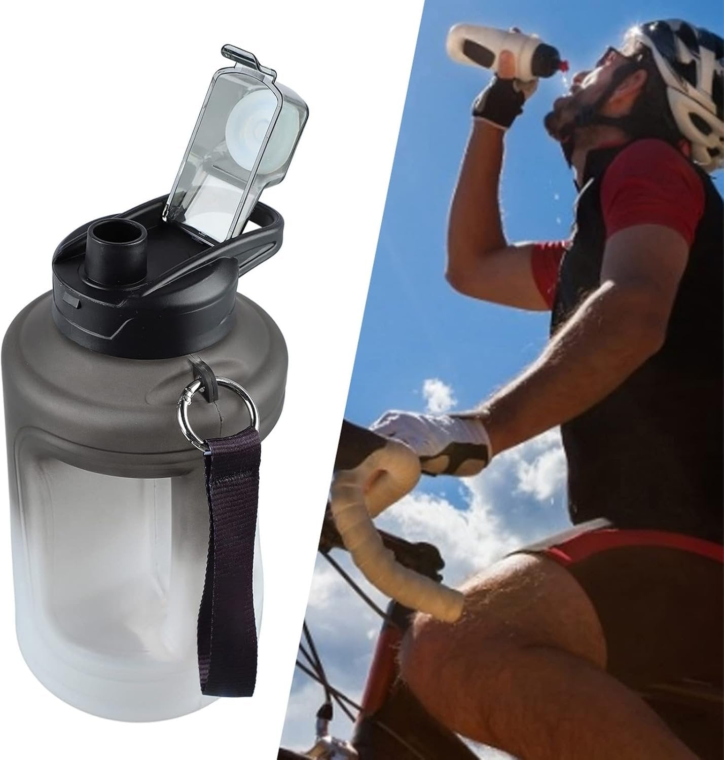 Large Capacity Water Bottle, 1500 ml Drinking Cup with Handle Plastic Drop Proof Sports Water Bottle Big Sports Capacity Drink Jug for Gym Travel Gradient Gray