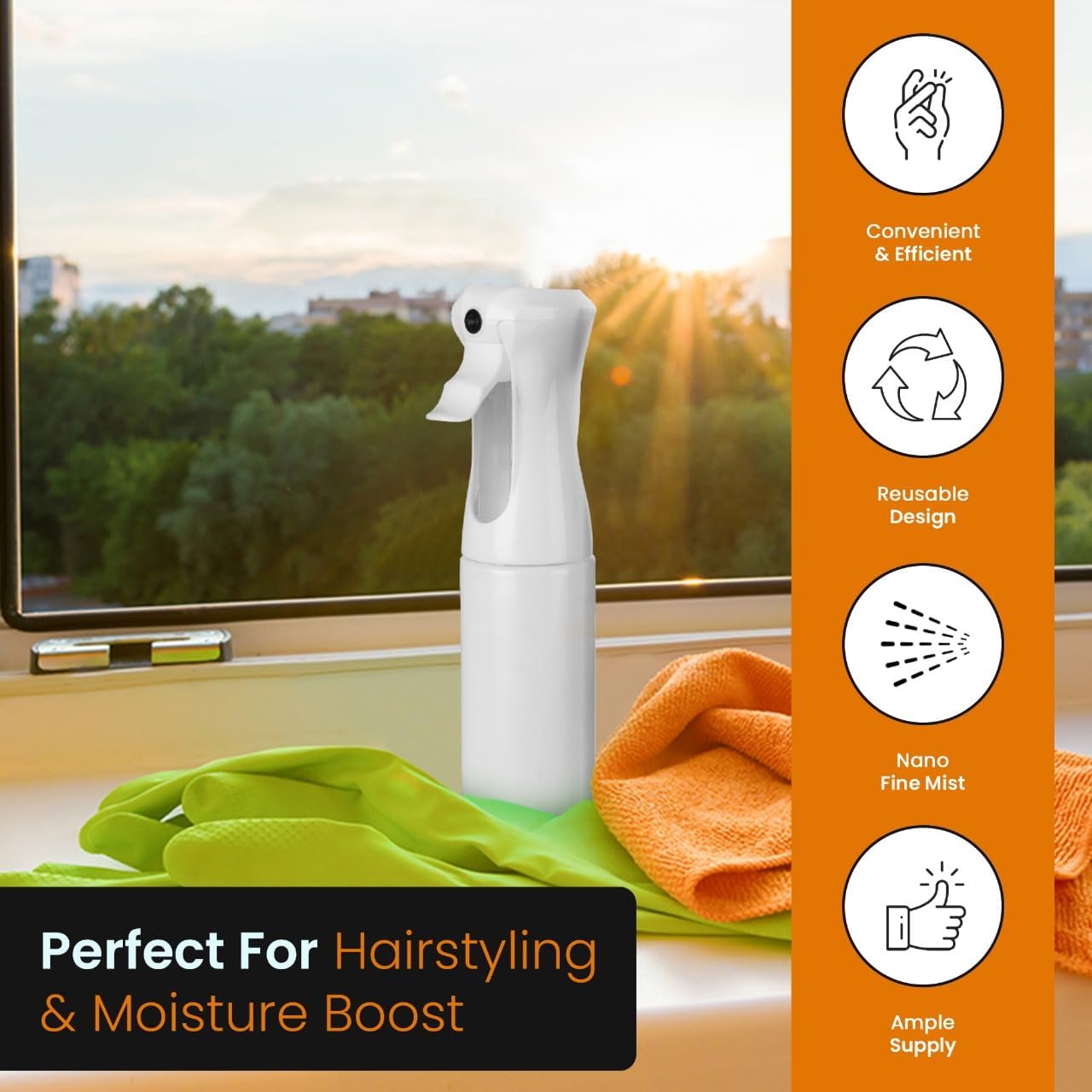 Aquableu Spray Bottle for Hair – Continuous Mist Spray Bottle for Hair Care, Styling, Cleaning, Plants, Pets & Essential Oils (White, 6.76oz/200ml)