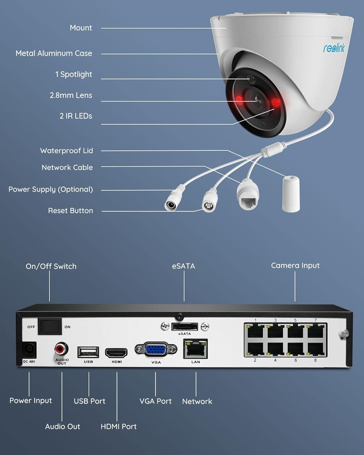 REOLINK RLK8-1200D4-A 12MP PoE Security Camera System, 4pcs H.265 Surveillance IP Cameras Wired in 12 Megapixel UHD, Person Vehicle Pet Detection, Spotlight Color Night Vision, 8CH NVR with 2TB HDD