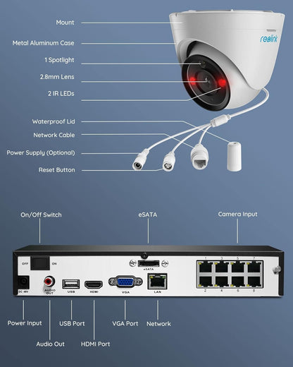 REOLINK RLK8-1200D4-A 12MP PoE Security Camera System, 4pcs H.265 Surveillance IP Cameras Wired in 12 Megapixel UHD, Person Vehicle Pet Detection, Spotlight Color Night Vision, 8CH NVR with 2TB HDD