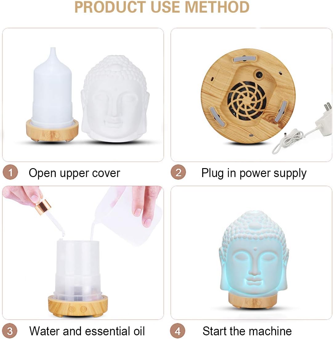 VOCD Essential Oil Diffuser, Ultrasonic Aromatherapy Diffusers with Automatic Shut-off Waterless 100 ML, Buddha Head Atomized Table Humidifier