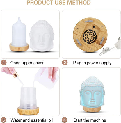 VOCD Essential Oil Diffuser, Ultrasonic Aromatherapy Diffusers with Automatic Shut-off Waterless 100 ML, Buddha Head Atomized Table Humidifier