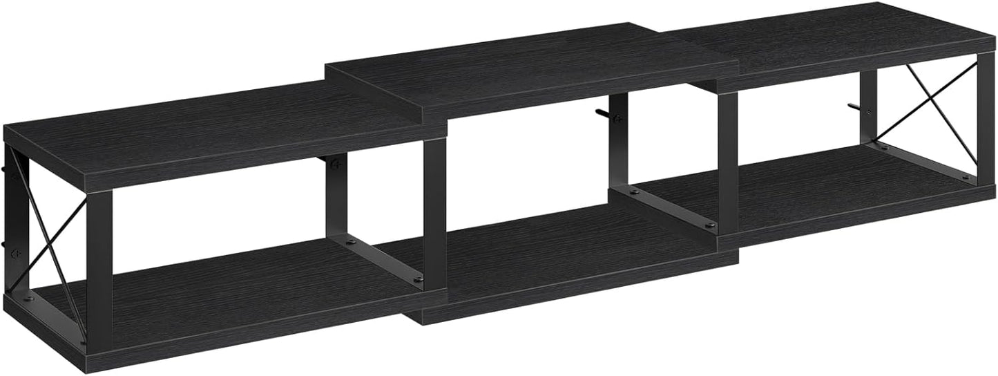 MAHANCRIS ATVHB10101 Floating Wall TV Unit Multimedia Console with Shelves, Floating Entertainment Center for Living Room, Bedroom, Office, Black