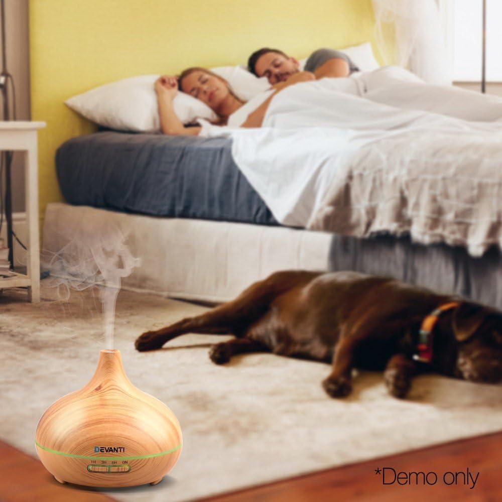 Devanti Aroma Diffuser, 300ml Wood Grain Air Humidifier Purifier Essential Oils Car Freshener Vaporizer Aromatherapy Diffusers Scent Booster Home Office Bedroom Humidifiers Steam, 7 Led Light