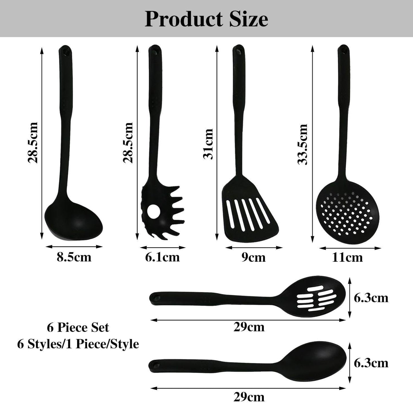 6 Piece Kitchen Cookware, Household Gadgets, Non-Stick Nylon Stirring Spoon, Kitchen Spatula, Long Handle Strainer, Kitchen Utensils Set