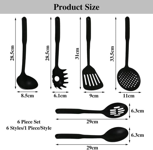 6 Piece Kitchen Cookware, Household Gadgets, Non-Stick Nylon Stirring Spoon, Kitchen Spatula, Long Handle Strainer, Kitchen Utensils Set