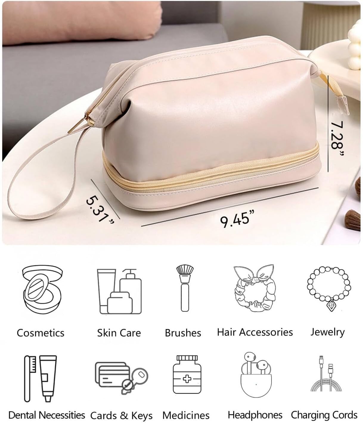 Epzia Versatile Double-Layer Cosmetic Travel Bag - Spacious Makeup Organizer, Large Waterproof Toiletry Bag for Women and Girls