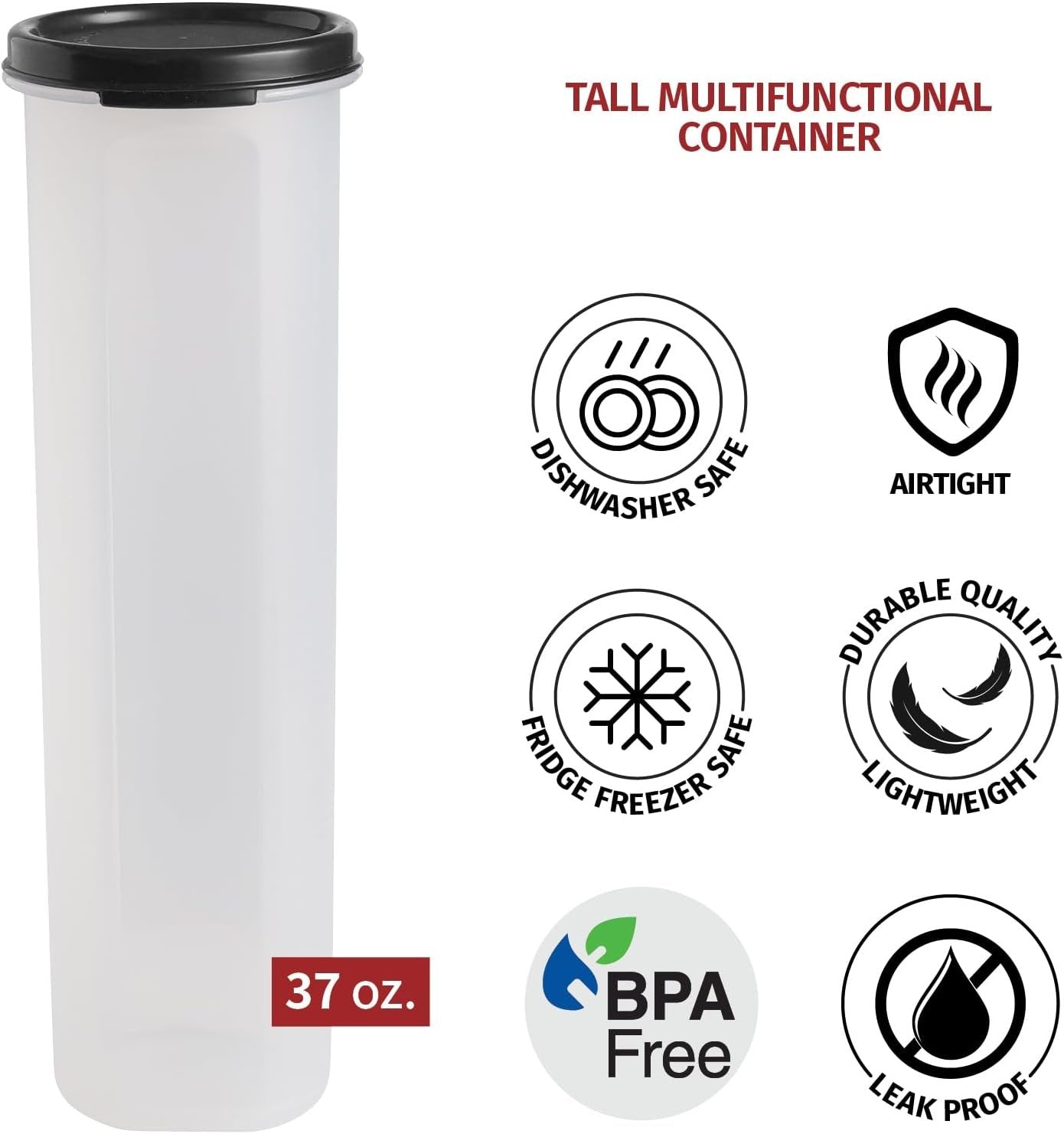 Tall Clear Spaghetti Pasta Container Storage With Lid. Multi-Purpose Kitchen Pantry Organization And Food Storage For Noodles Beans Straws - Airtight Leakproof Spaghetti Keeper BPA Free 37 oz.