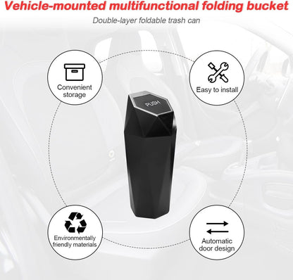 TSUGAMI Car Trash Can with Lid, Diamond Design Small Portable Garbage Bin, Waterproof & Leak-Proof, Car Interior Accessories, Universal Mini Dustbin for Auto Home Office Kitchen Bedroom (Black)