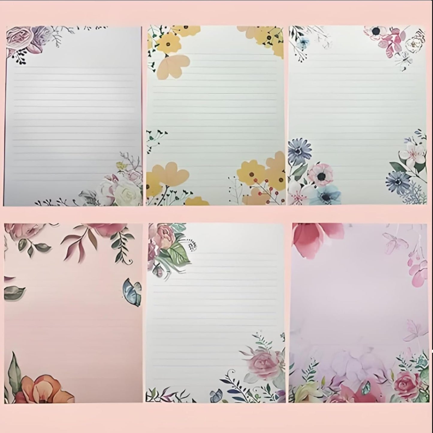 DxJ 72Pcs Stationary Letter Paper and Envelopes Set,48 Writing Stationery Paper 5.9X7.7Inch+24Pcs A6 Cute Envelopes 4x6Inch,Unique Flower Design Stationary Set for Writing Letters(H1)