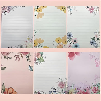 DxJ 72Pcs Stationary Letter Paper and Envelopes Set,48 Writing Stationery Paper 5.9X7.7Inch+24Pcs A6 Cute Envelopes 4x6Inch,Unique Flower Design Stationary Set for Writing Letters(H1)