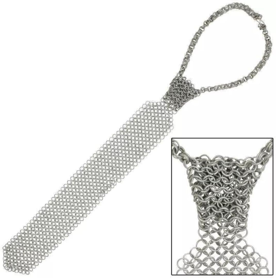 KORE NS Medieval Renaissance Warrior Chain Mail Clothing, Aluminum Butted Neck Tie, Silver