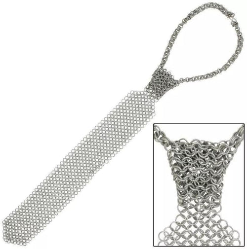 KORE NS Medieval Renaissance Warrior Chain Mail Clothing, Aluminum Butted Neck Tie, Silver