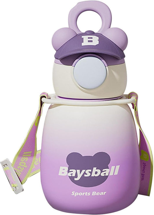Bear Bottles for Kids | 650ml Drinking Cups for Girls - Drinking Cups with Straw for Girls, Gradient Cartoon Hat Bear Water Bottle, Portable, Leakproof, Adjustable Strap Water Bottle