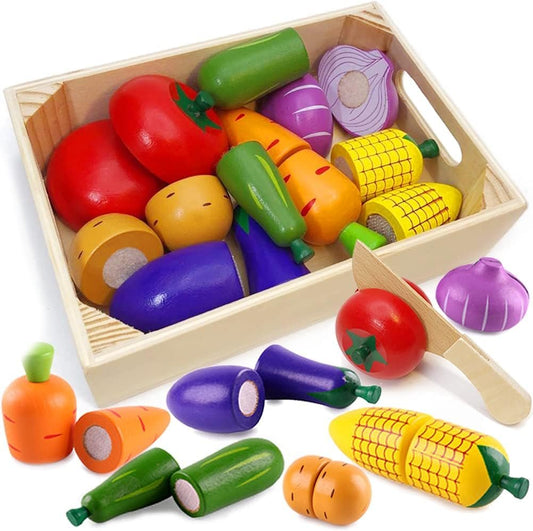 Airlab Wooden Play Food Set for Kids Pretend Play Kitchen Accessories for Toddlers Educational Cutting Vegetables Montessori Toys for 3+ Year Old Girls Boys