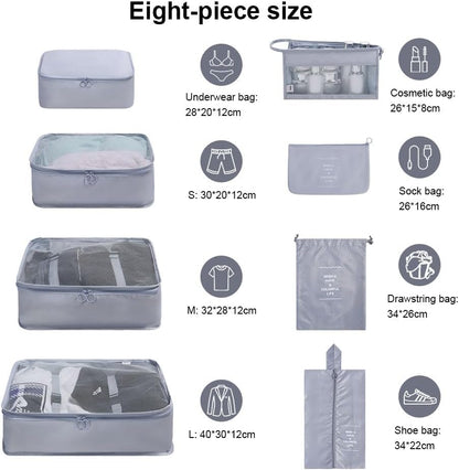 OSDUE Suitcase Packing Cubes, 8 Pieces Thickened Travel Organizer, Travel Bags, Travel Accessories, Essential Organizer, Clothes, Shoes, Cosmetics, Toiletries, Bags